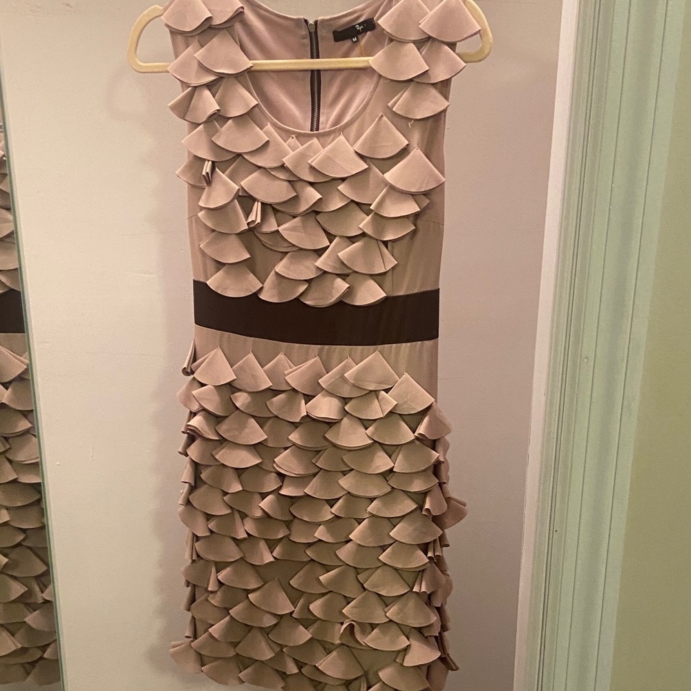 Ryu Blush Ruffle Sheath Dress with Dark Waistband